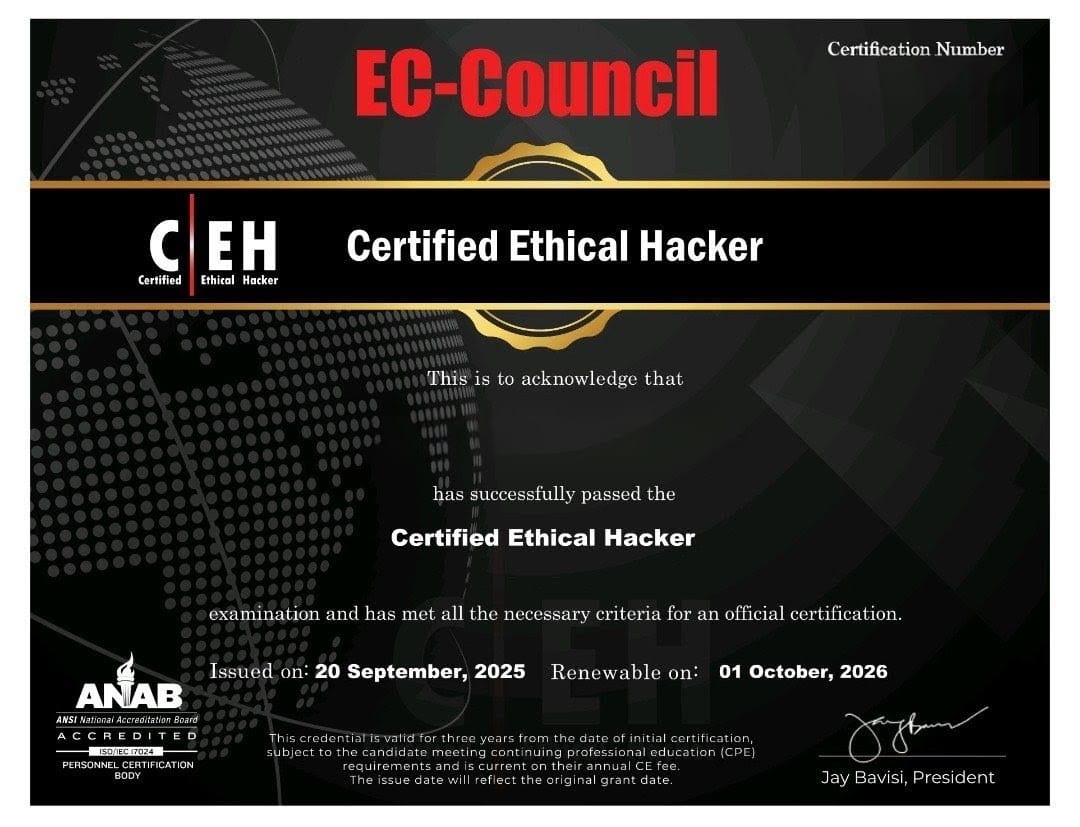 Certified Ethical Hacker Master Program | CEHᴬᴵ v13 (3 Global Certification) Certificate